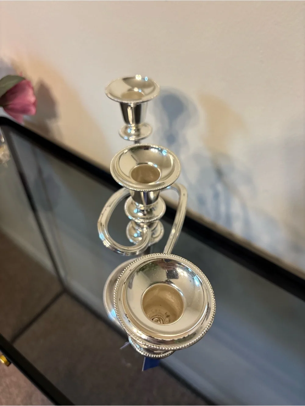 Three-Arm Silver Candelabra Candle Holder